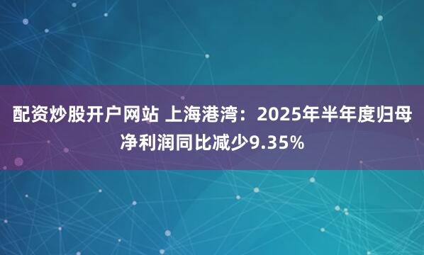 配资炒股开户网站 上海港湾：2025年半年度归母净利润同比减少9.35%